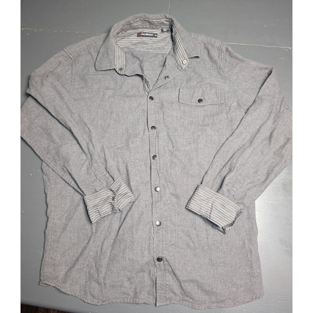 ProjeK Raw Gray Western Flannel Shirt Mens L Snap Button Cotton Workwear